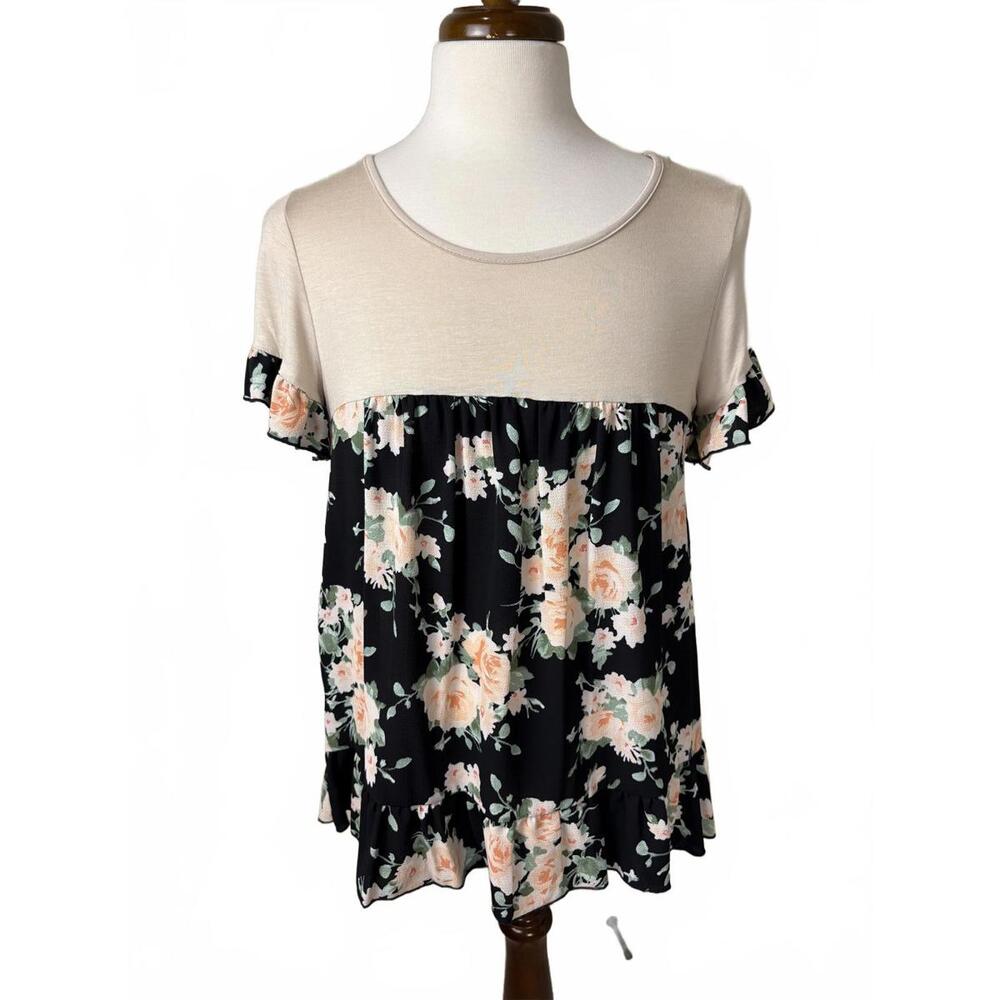 Sun & Moon Floral Top - Large - Elegant Black & Beige